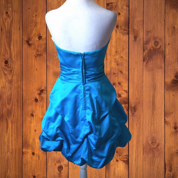 DAVID'S BRIDAL WOMEN'S SIZE 2 BLUE STRAPLESS  Y2K RUCHED FORMAL DRESS - Picture 8 of 8